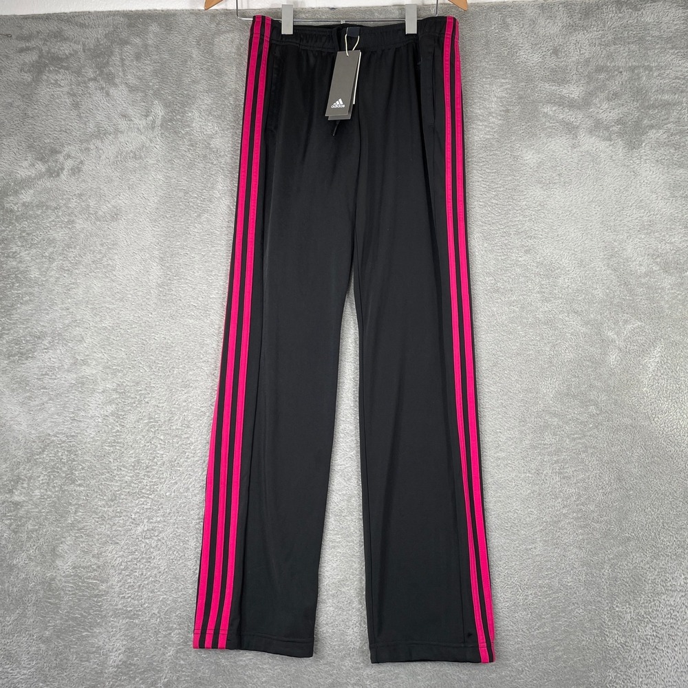 Adidas D2M Straight Track Pants Womens Small Black Pink Striped Athletic